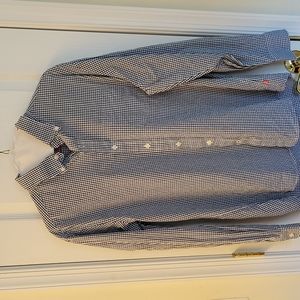 Izod slim-fit button down shirt, Large, navy blue & white